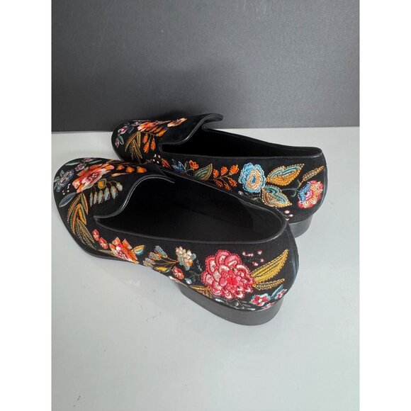 New Johnny Was Bianca Embroidered Smoking Loafer Flats Black Velvet Size 9 - Picture 6 of 9